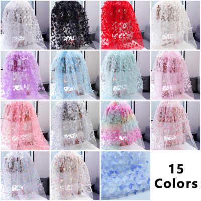 3D Butterfly Mesh Tulle Cloth Gradient Organza Wedding Party Skirt SewingFabric