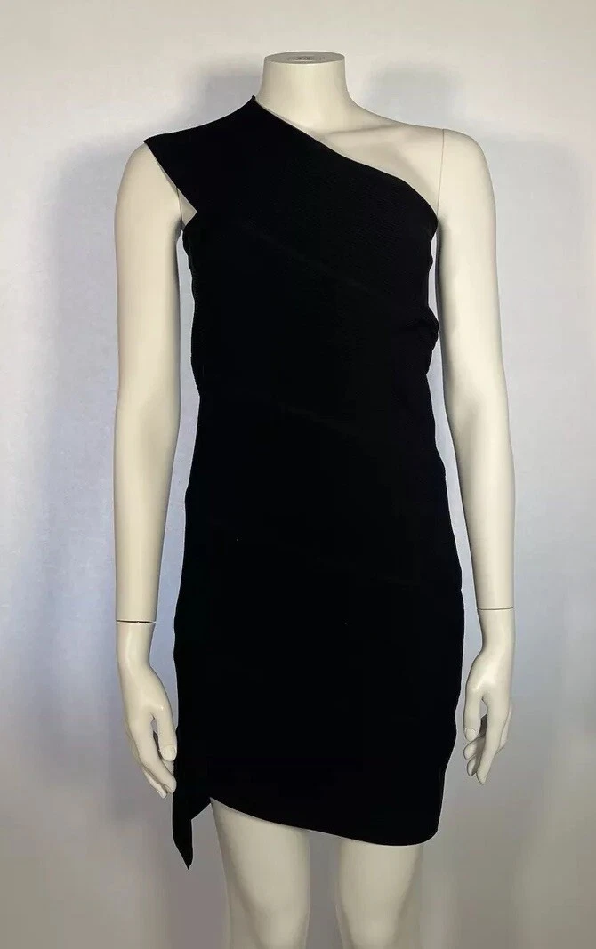 Abito BOTTEGA VENETA UK M nero piatto costina spirale mini abito una spalla