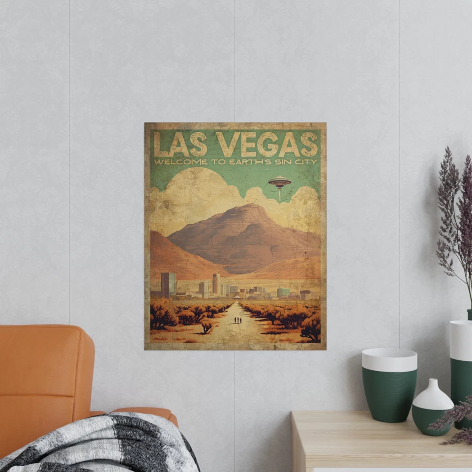 Pôster de viagem vintage de ficção científica LAS VEGAS, arte de parede UFO Sin City, presente alienígena Nevada - Imagem 4 de 4