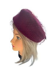 Vintage Burgundy Velvet Netted Pillbox Hat See Pics