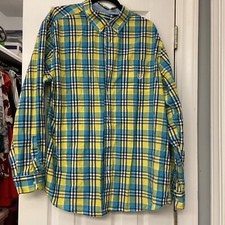 Chaps Shirt Mens Extra Large Blue Yellow  Button Up Pocket Office Dress Casual