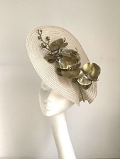 Gold saucer disc hat fascinator wedding mother of bride Royal Ascot Orchid Hat