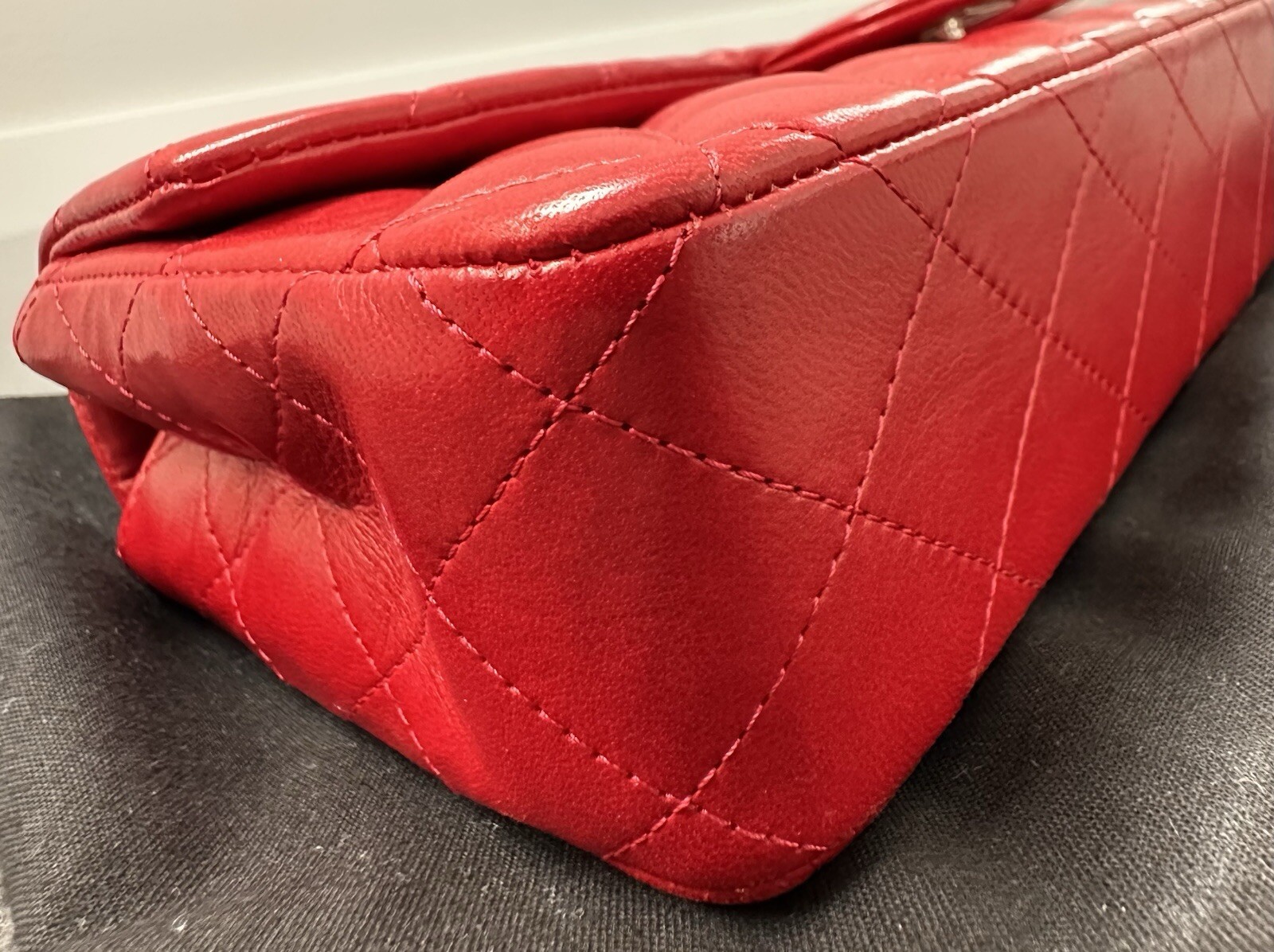 Authentic CHANEL Red Lambskin Leather Classic East West Flap Bag image 4