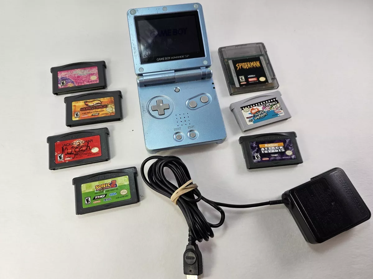 GAMEBOY ADVANCE SP Blue Nintendo w/Genuine Charger Tested GBA Game