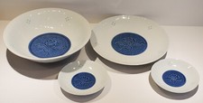 Vintage Japanese Arita 4-piece tableware set; porcelain; white with blue; new