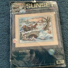 Sunset 13108 'Wintry Ride' Stamped Cross Stitch Kit DIY Project Complete