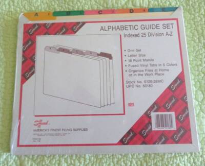 NEW Smead ALPHABETIC GUIDE SET Indexed 25 A-Z 50180 Filing S125-25MC USA