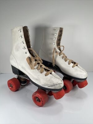 VTG Women's White Leather Roller Derby Roller Skates Sz 7 #965 Roller Star