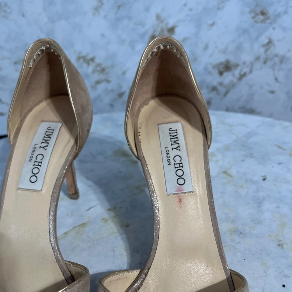 Zapatos Jimmy Choo 37 para mujer talla 7M beige bomba punta abierta moda eventos tacones Foto 4 de 4