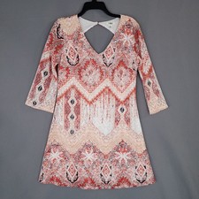 CATO Women's Multi-Color M V-Neck Keyhole Back Bell Sleeve Dress