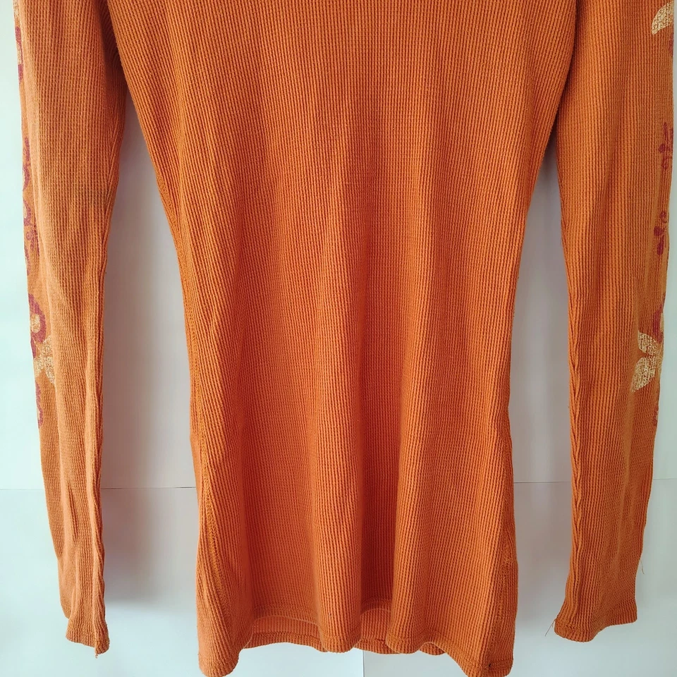 Mossimo Supply Co Womens Y2K Waffle Knit Thermal Hoodie Sz L Long Fitted Granola - Image 3 of 4