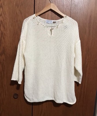 Women s Maggie Lawrence Sport Size 18/20 Knit Sweater Faux Pearls Top Shirt