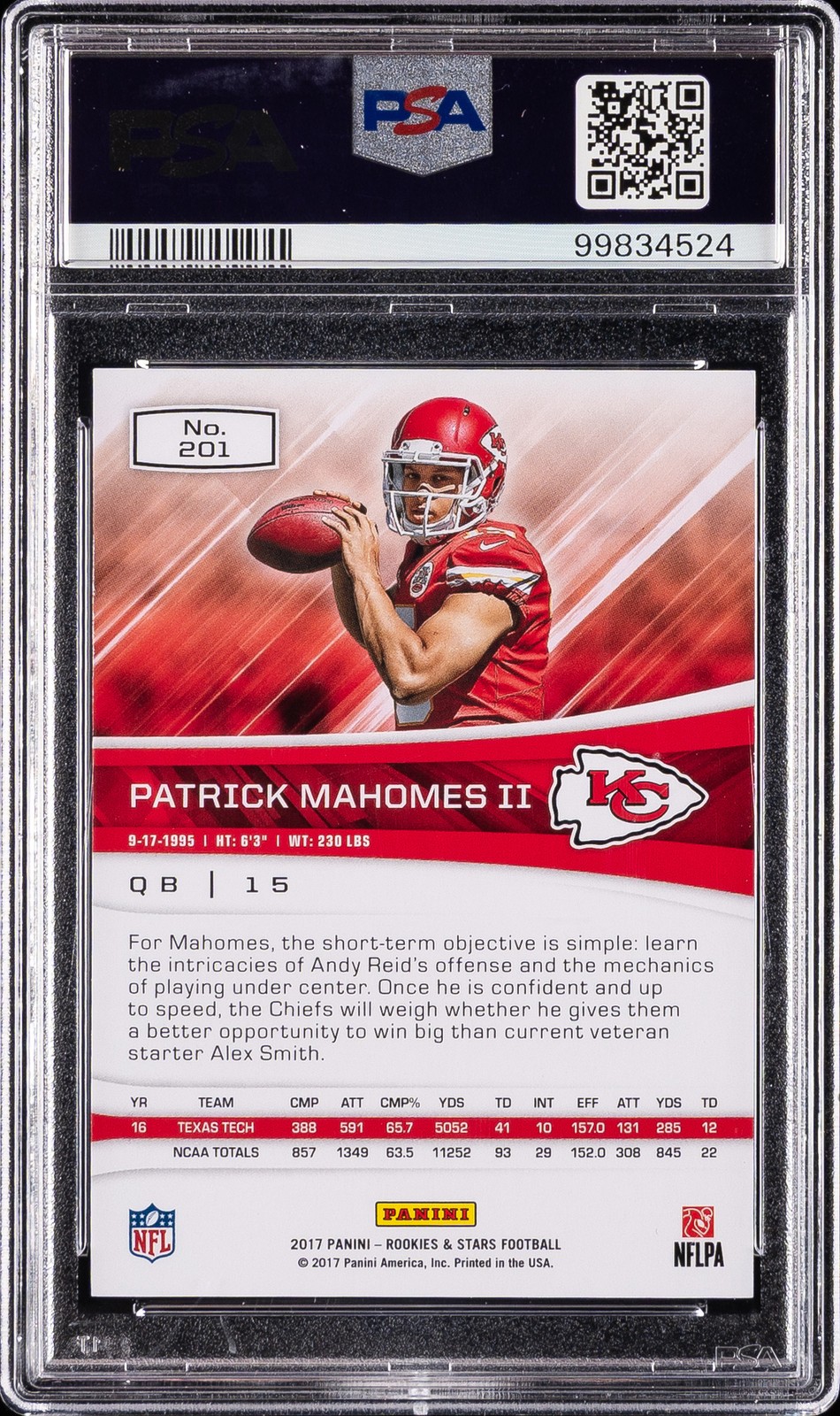 2017 PANINI ROOKIES & STARS #201 PATRICK MAHOMES II ROOKIE RC PSA 9 view 2