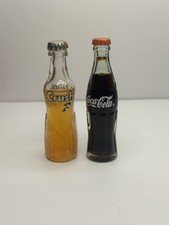 VTG Miniature Coca Cola & Orange Crush Glass Soda Bottles  3 in Liquid Filled