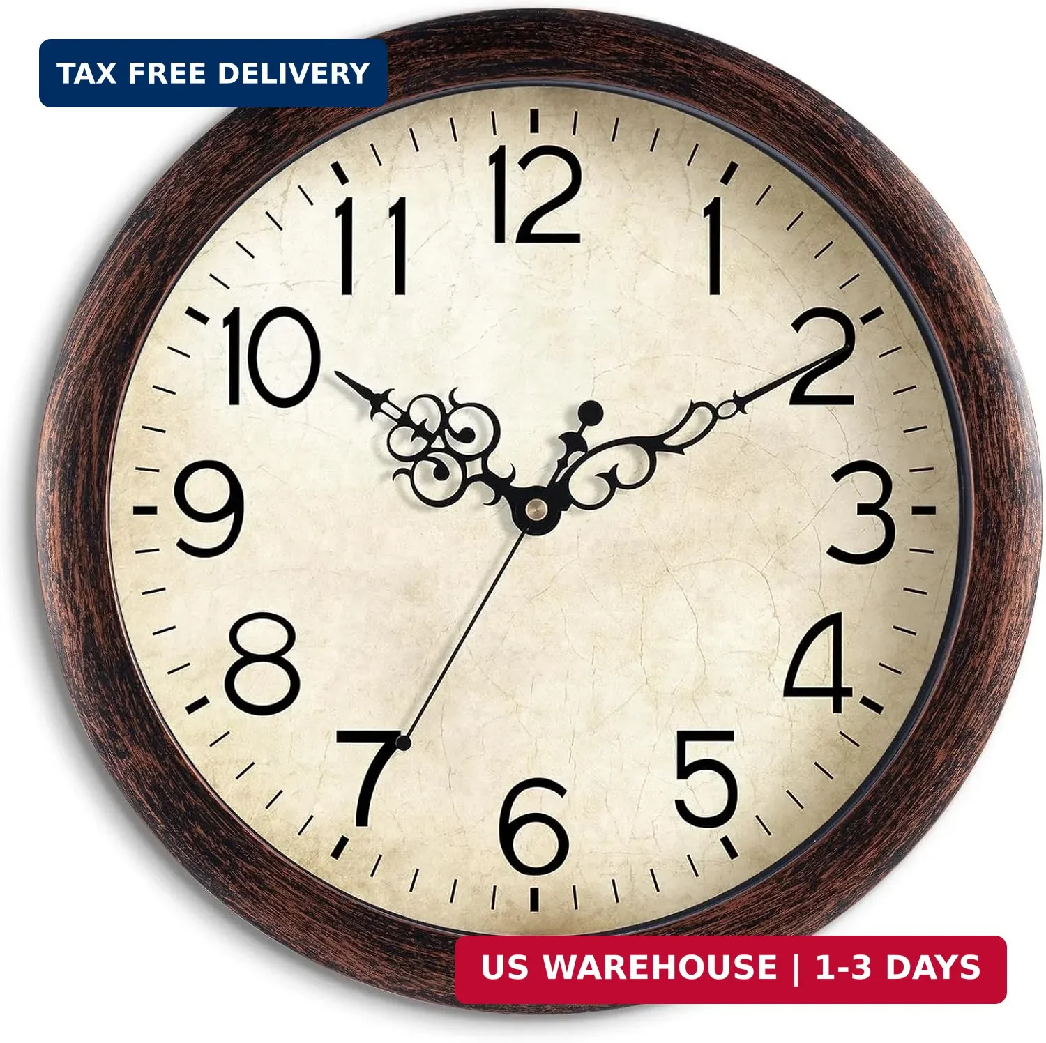 KECYET Wall Clock, Vintage Wall Clocks Battery Operated Quartz Silent Non-Tickin