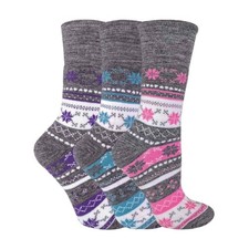 Ladies 3 Pack Non-Elastic Winter Warm Fairisle Thermal Socks