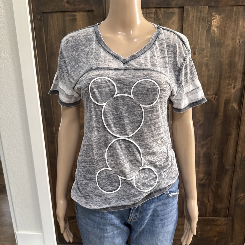 Disney Shirt MEDIUM Gray Mickey Sheer Hi-Lo Graphic Tee Short Sleeve Top-  038