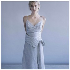 Storia Black White Striped Wrap Front Midi Dress Spaghetti Strap Womens Large