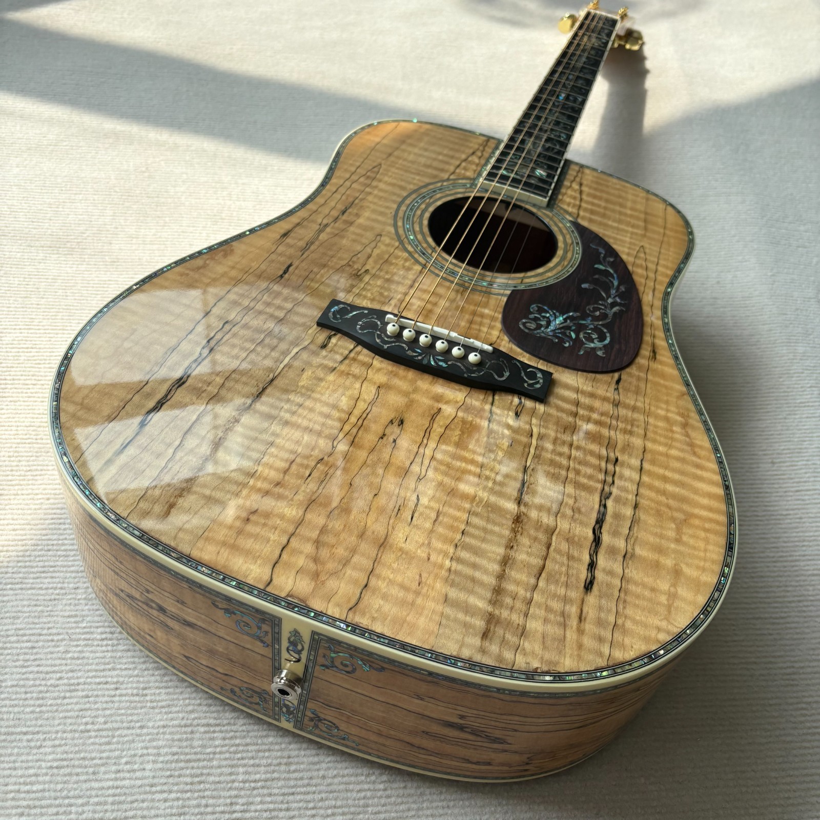 Ship from US Acoustic Guitar Spalted Maple Wood Abalone Flower Inlay free ship