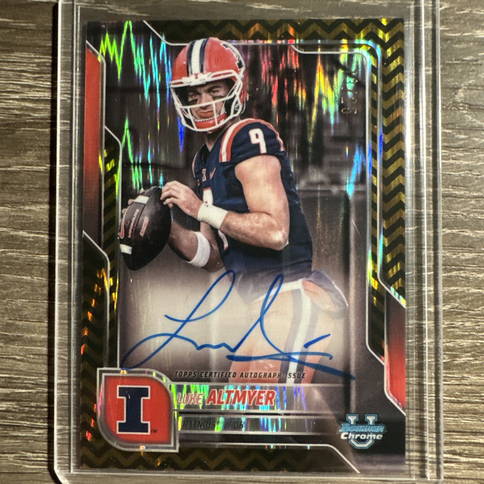 2025 Bowman University Chrome Luke Altmyer Black Gold Stealth Auto /25 Illinois