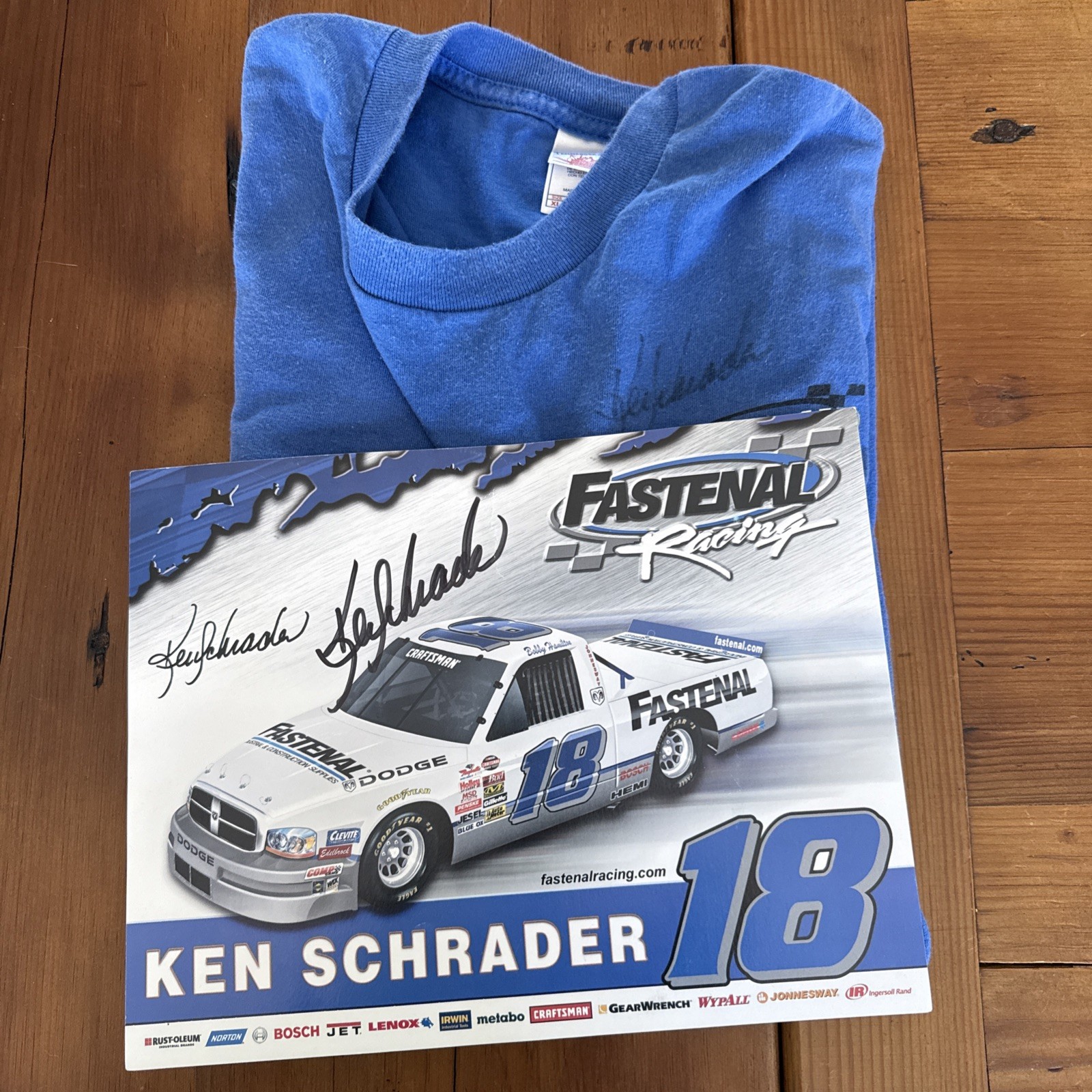 KEN SCHRADER AUTOGRAPHED 2007 NASCAR TRUCK SERIES BIO CARD & T SHIRT