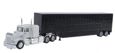 Herpa 6347 HO Kenworth W-900 con chasis con faldón, caja de herramientas y remolque de ganado 48'