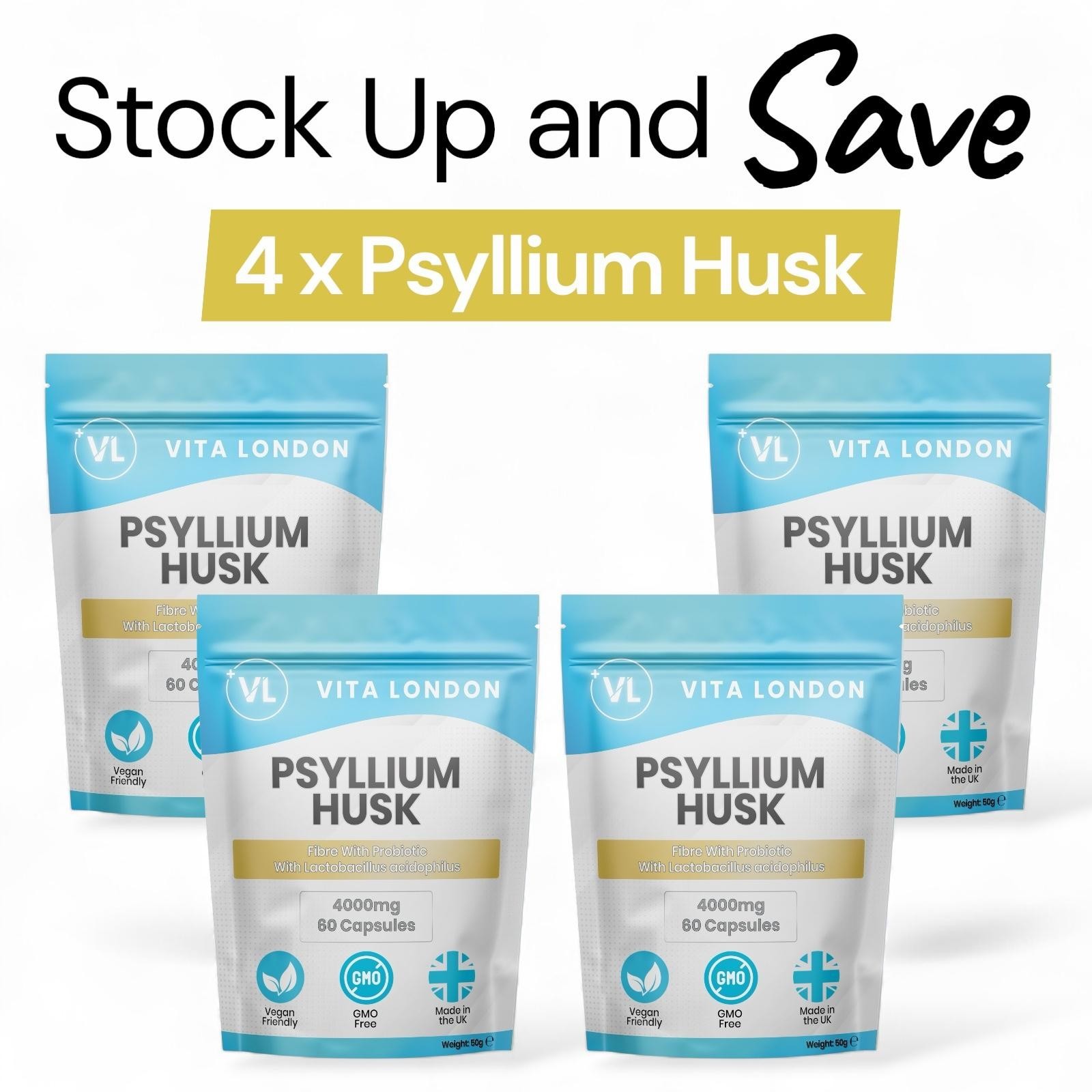 Psyllium Husk Capsules (240) 4000mg Fibre Supplement + Probiotic Colon Cleanse