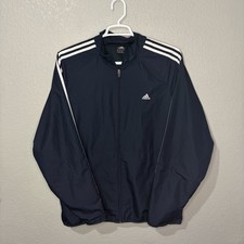 Adidas Track Jacket Mens Large Navy Blue White 3 Stripe Full Zip Mesh Y2K 2008