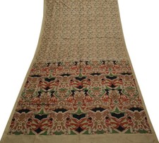 Sushila Vintage Brown Indian Saree 100 Pure Silk Printed Soft Craft Fabric