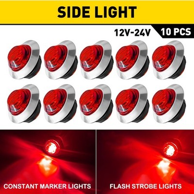 10x 3/4'' LED Strobe+Steady Marker Light Dual Function RED 3 Wires 12V Trailer EC