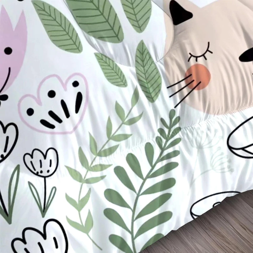Floral Cat Bedding Full Size Cartoon Cats Comforter Set for Girls Boys Kids Teen - Image 3 of 4