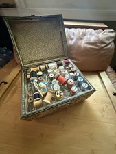 Vintage Sewing Box,  Case, Full plenty of scissors spools & other