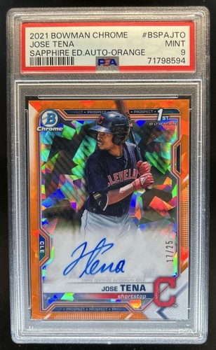 2021 Bowman Sapphire Jose Tena Chrome Auto 1st Orange Refractor #/25 PSA 9