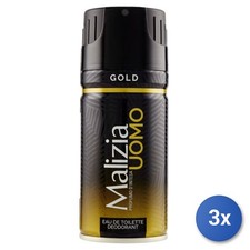3x Malizia Deodorante Spray Uomo 150 Ml. Gold