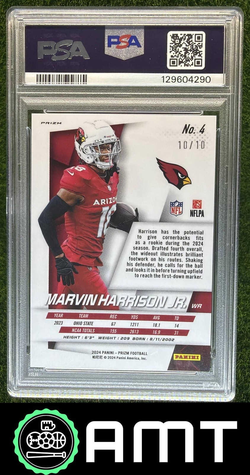 Marvin Harrison Jr. RC PSA 10 2024 Panini Prizm 10/10 Flashback Rookie Gold 4290 view 2