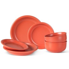 Plates and Bowls Sets, 6 Piece Ceramic Stoneware Dinnerware Set for Family an...
