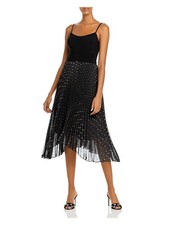AQUA FORMAL Womens Black Spaghetti Strap Midi Accordion Pleat Dress 6