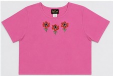 BOB MACKIE Wearable Art Top Embroidered T-shirt Pink Flower XL Vintage 90s Y2K