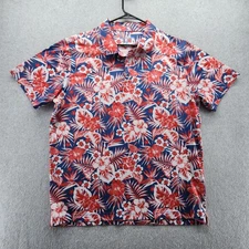 Chubbies Shirt Mens 2XL Blue Red Floral Hawaiian Polo Stretch Tropical