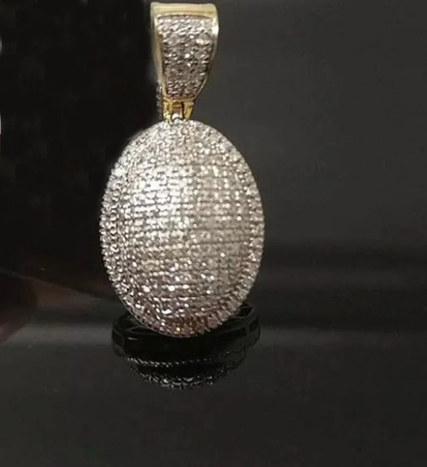 1.70Ct Lab Created Diamond Round Dome Oval Shape Pendant 14K Yellow Gold Finish