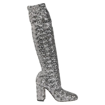 Dolce & Gabbana Zapatos Plata Lentejuelas Purpurina Tacón Alto Botas EU36/US5.5