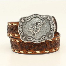 Nocona Boy's Floral Embossed Belt with Buckle N4436208, SIze 22