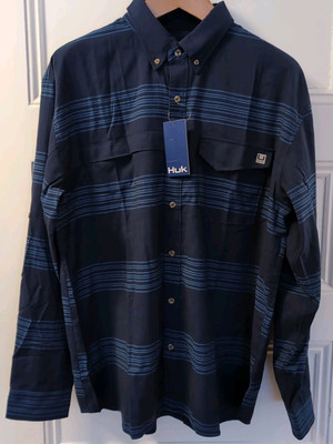 HUK Sea Barrier Fall Fishing Shirt LS Button Down H1500175-413 Sz Large NWT