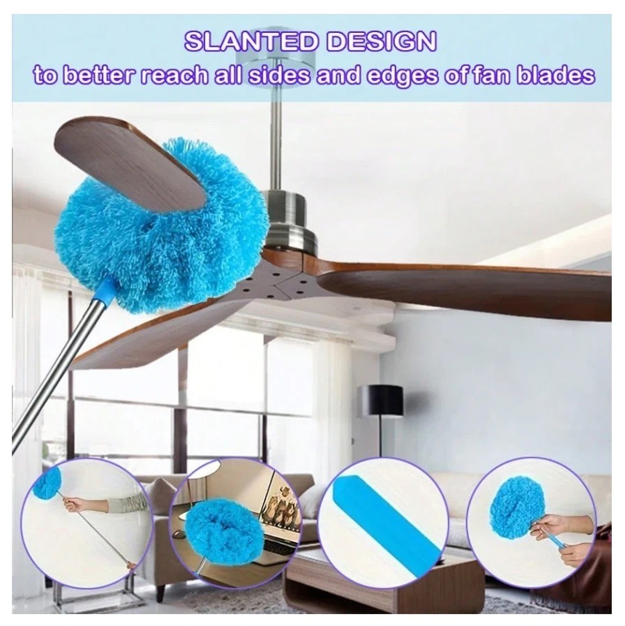 Microfiber Ceiling Fan Duster Long Handle Reusable Washable Dust Cleaning Tool