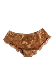 Dolce & Gabbana Brown Lace Silk Satin Slip Panties Women's Underwear Authentic