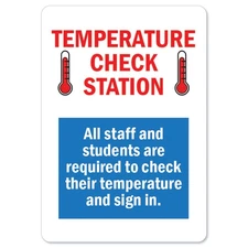 Temperature Check Station Sign Peel & Stick Wall Decal Safety Notice Made in USA