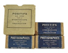 3x Boxes Positives on Glass for Stereoscope Versailles  + Viewer