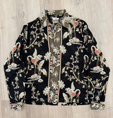 Bode Sheer Cranes Pattern Long Sleeve Shirt S/M Cotton Button Up