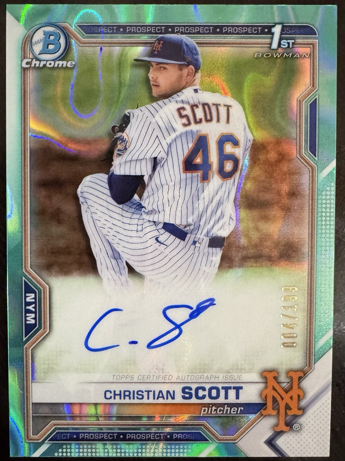 2021 Bowman Draft Chrome 1st Aqua Lava Auto /199 Christian Scott #CDA-CS Mets