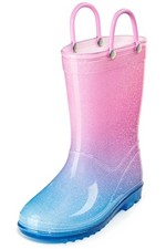 Kids' PVC Glitter Rain Boots with Easy-On Handles – 6 Toddler Pink - Blue